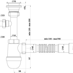С0315 Сифон Ани 1 1/2"*40 с отв.ст.маш,с гиб труб 40x40/50
