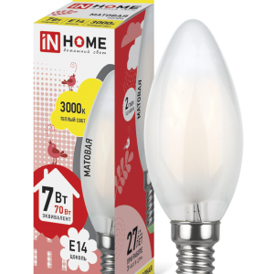 6772/6864 Лампа светодиод LED-СВЕЧА-deco 7Вт 230В Е14 3000K 630 Лм матовая IN HOME