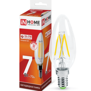 6399 Лампа светодиод LED-СВЕЧА-deco 7 Вт 230В Е27 4000K 630Лм прозрачная IN HOME